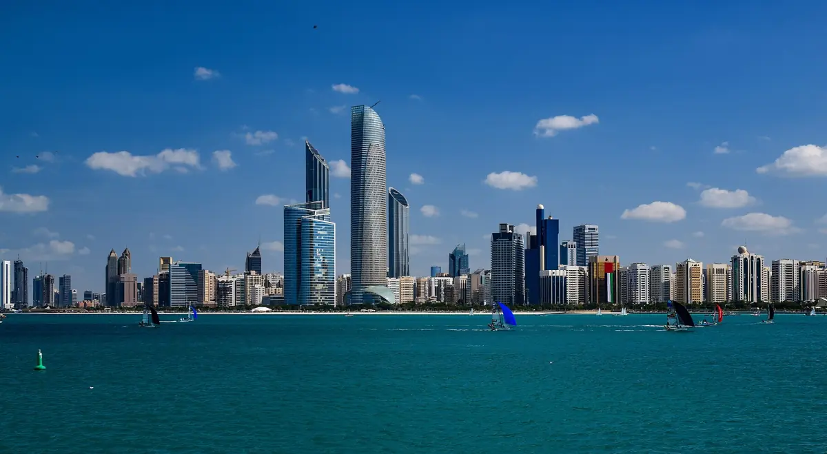 The Abu Dhabi skyline across the water