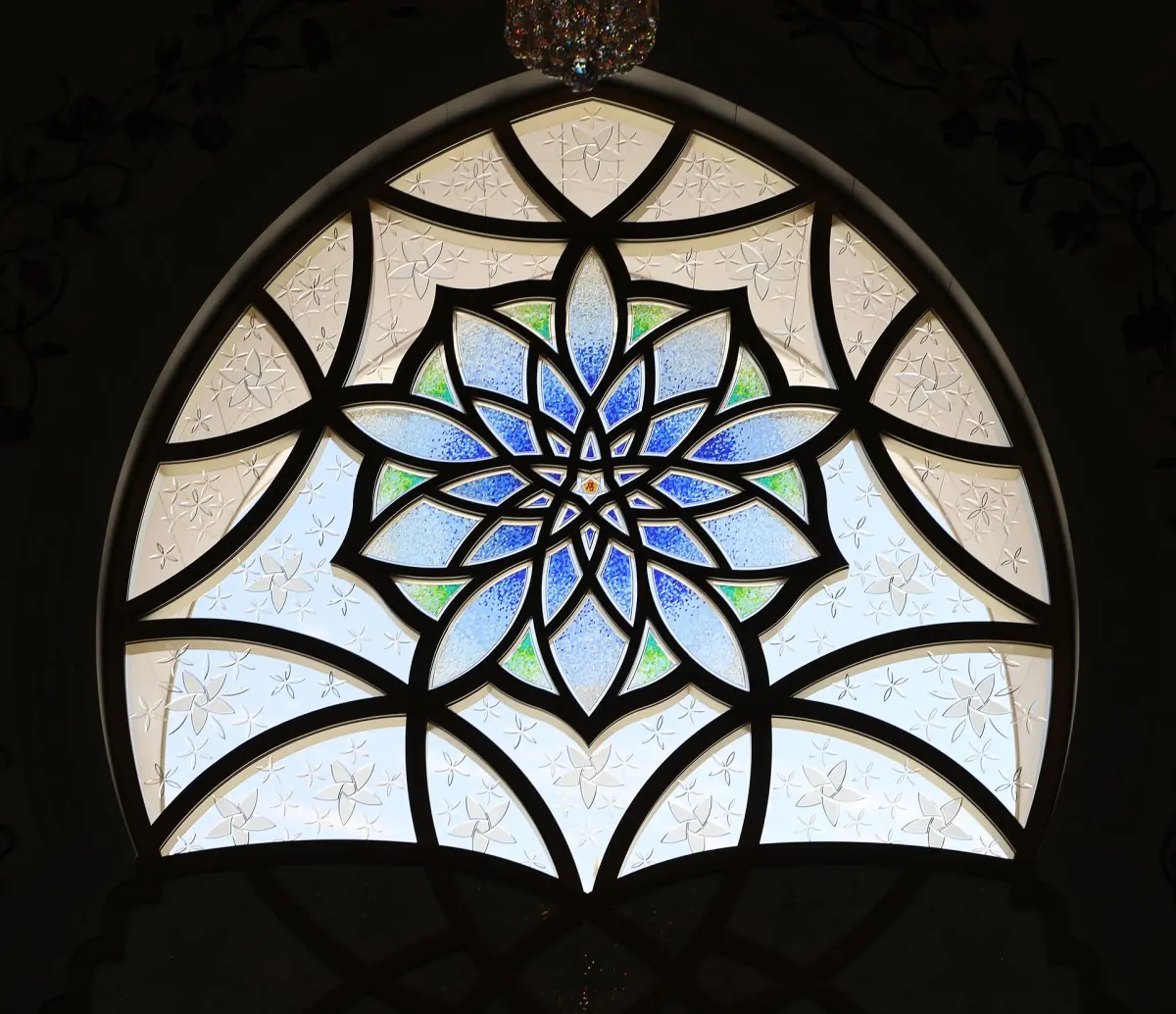 Floral glass window in the atrium