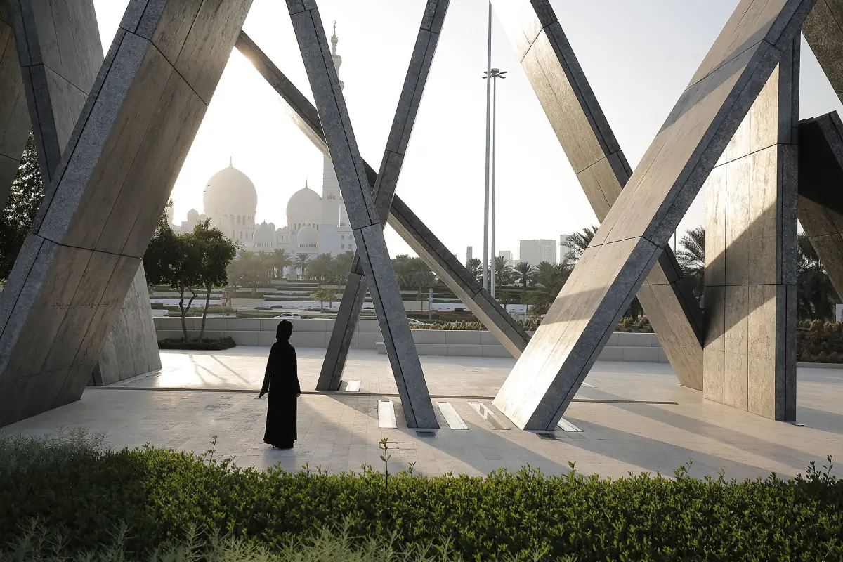 Wahat Al Karama memorial with the mosque in the background